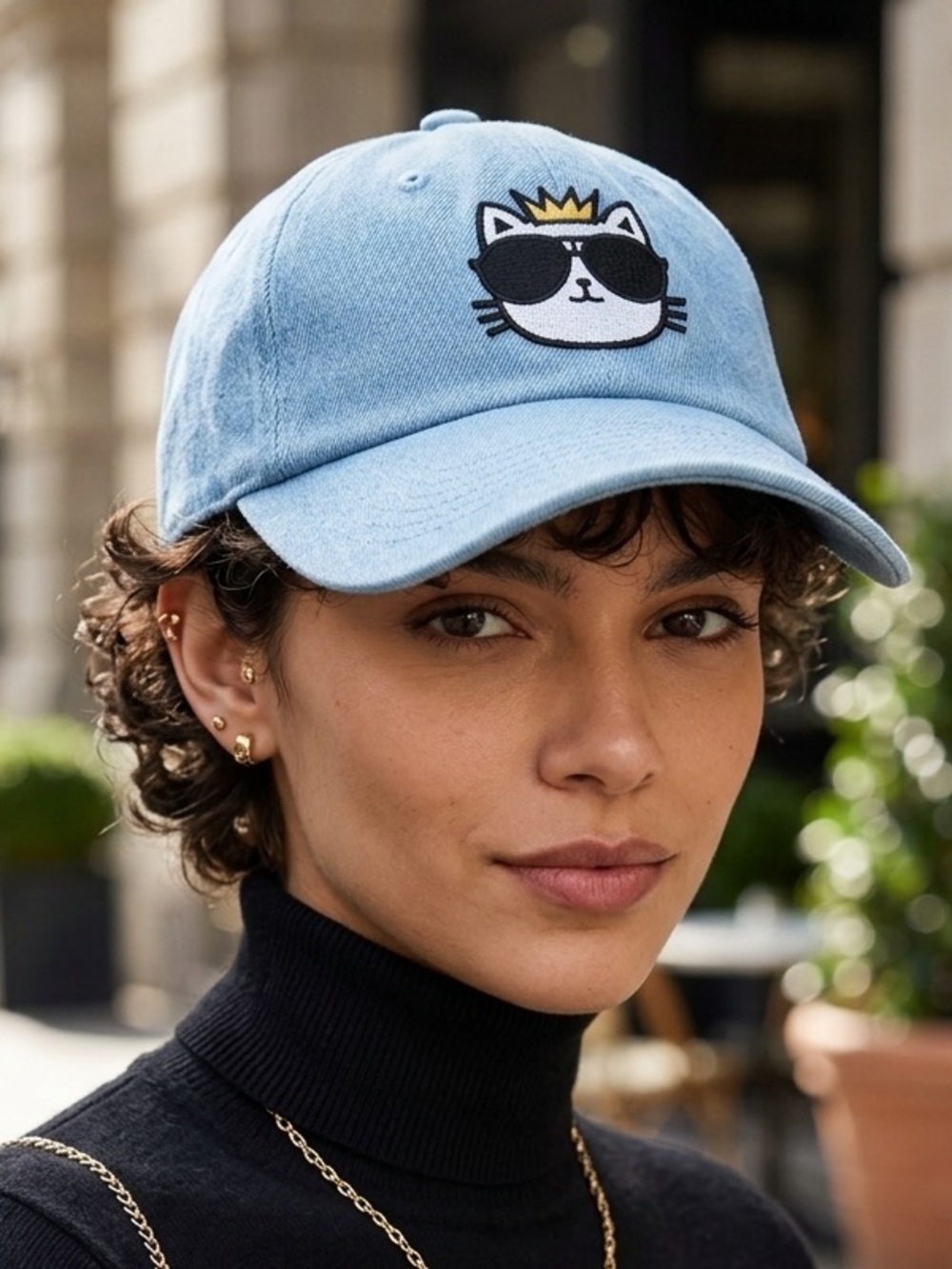 KARL LAGERFELD Choupette Embroidered Denim Hat OS Light Wash NWOT
